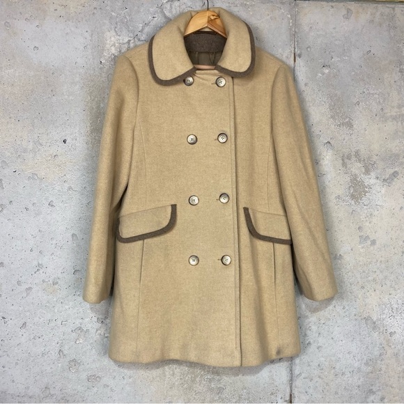 Vintage Jackets & Blazers - Vintage New England mackintosh beige brown wool blend neutral pea coat 10 medium